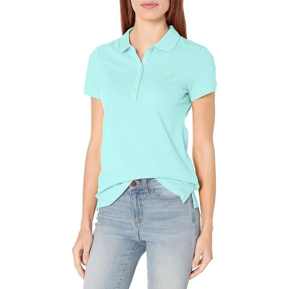 NWT Women's Nautica 5 Button Polo in Aruba Blue Size XXL